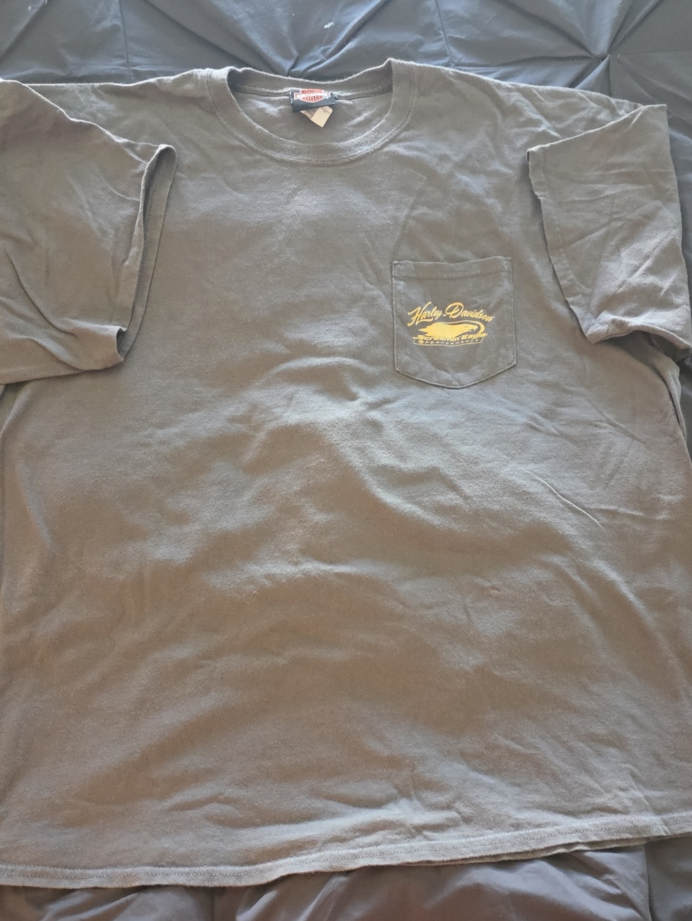 Harley-Davidson Olive Green Short Sleeve Pocket Tee with Yellow Logo